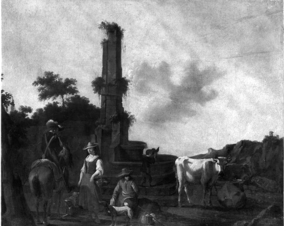 fontana con cavalieri e contadini (dipinto) by Cuyp Aelbert Jacobsz (seconda met